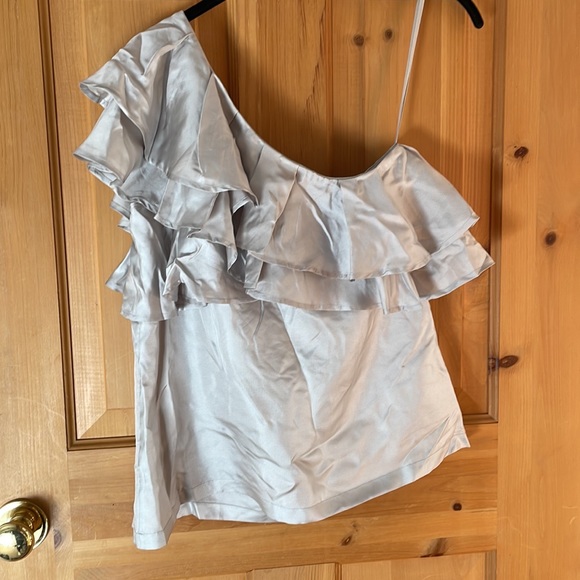 Banana Republic Silver 100% Silk One Shoulder Ruffle Top, size S - Picture 5 of 5